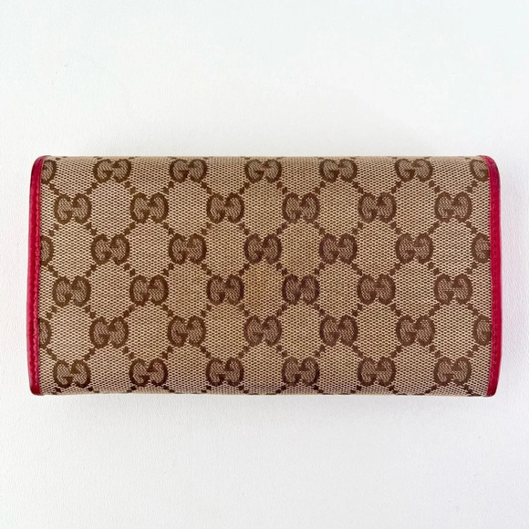 GUCCI || GG Supreme Canvas Red Leather Bifold Secretary Wallet - Picture 4 of 17
